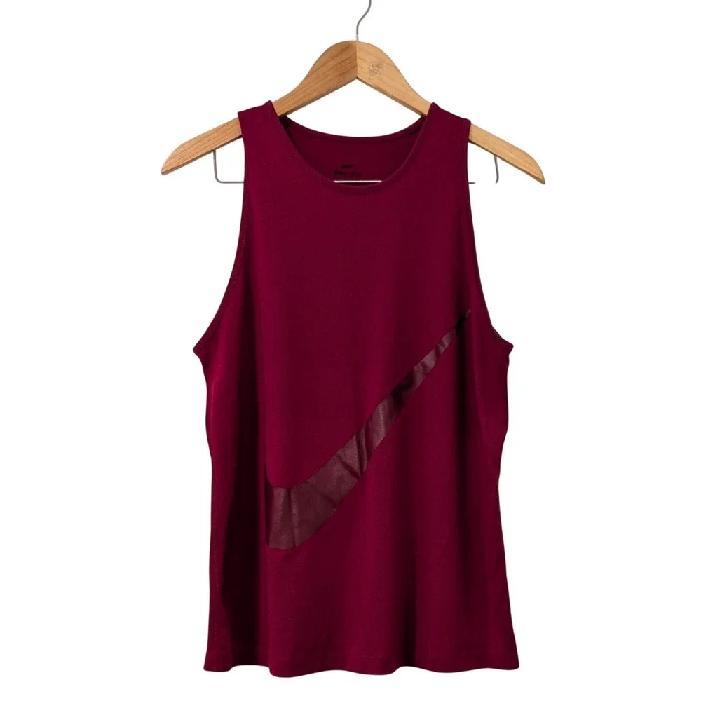 Nike‎ Women Burgundy Sleeveless Athletic Tank Top Swoosh Logo - Medium